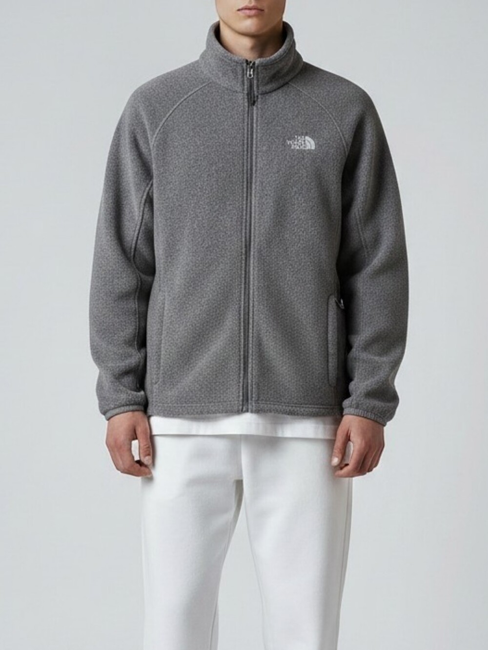 The North Face Grey Full-Zip Stand Collar Fleece Men's Jacket. Large.